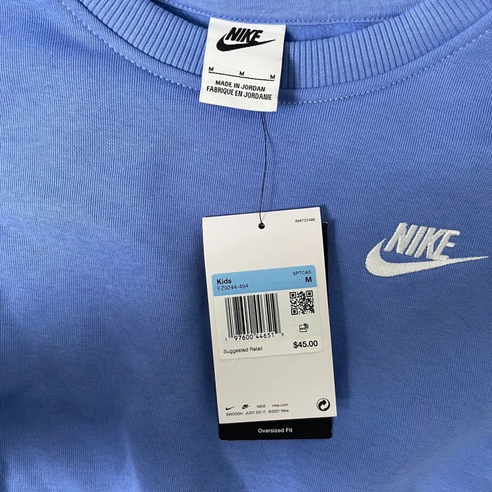 Nike Club Fleece Sweatsuit Girls Medium Blue Boxy Sweatshirt Joggers Set NWT - Picture 3 of 14